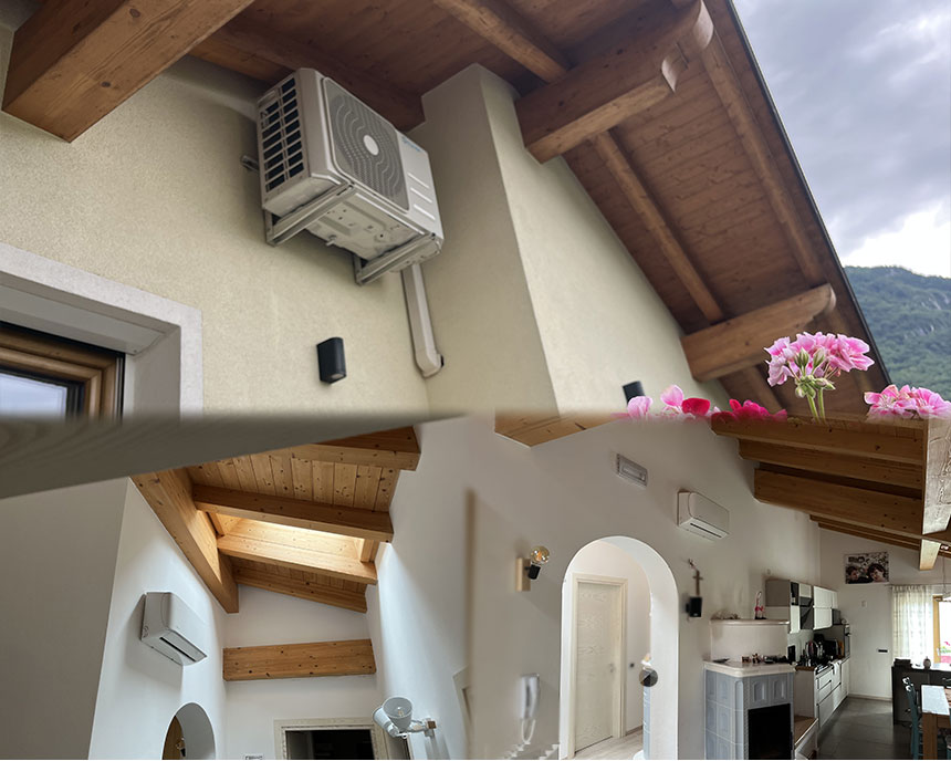 Interior and exterior of a house in Feltre Split and Storage system